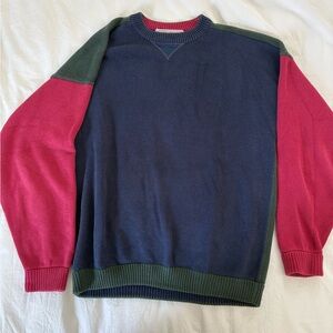John Ashford Colorblock Cotton Knit Sweater Navy Green Red Men's XL Pullover